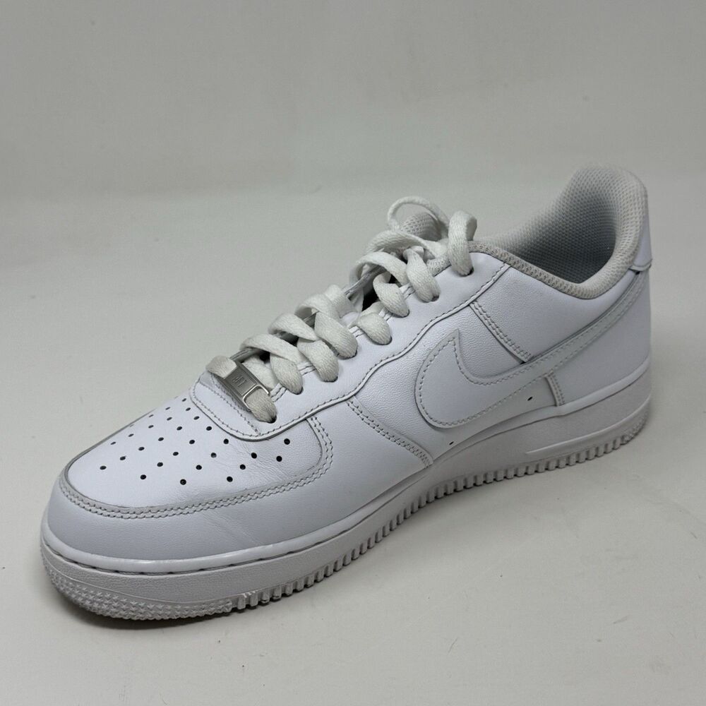 Nike Air Force 1 '07 Low Mens 8 Triple White Leather Athletic Shoes Sneaker - Picture 9 of 16